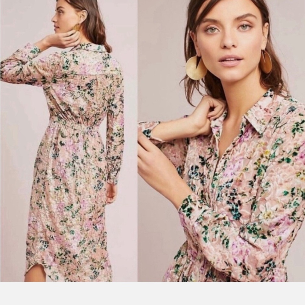 Anthropologie by Hemant and Nandita Floral Velvet Long Sleeve Dress